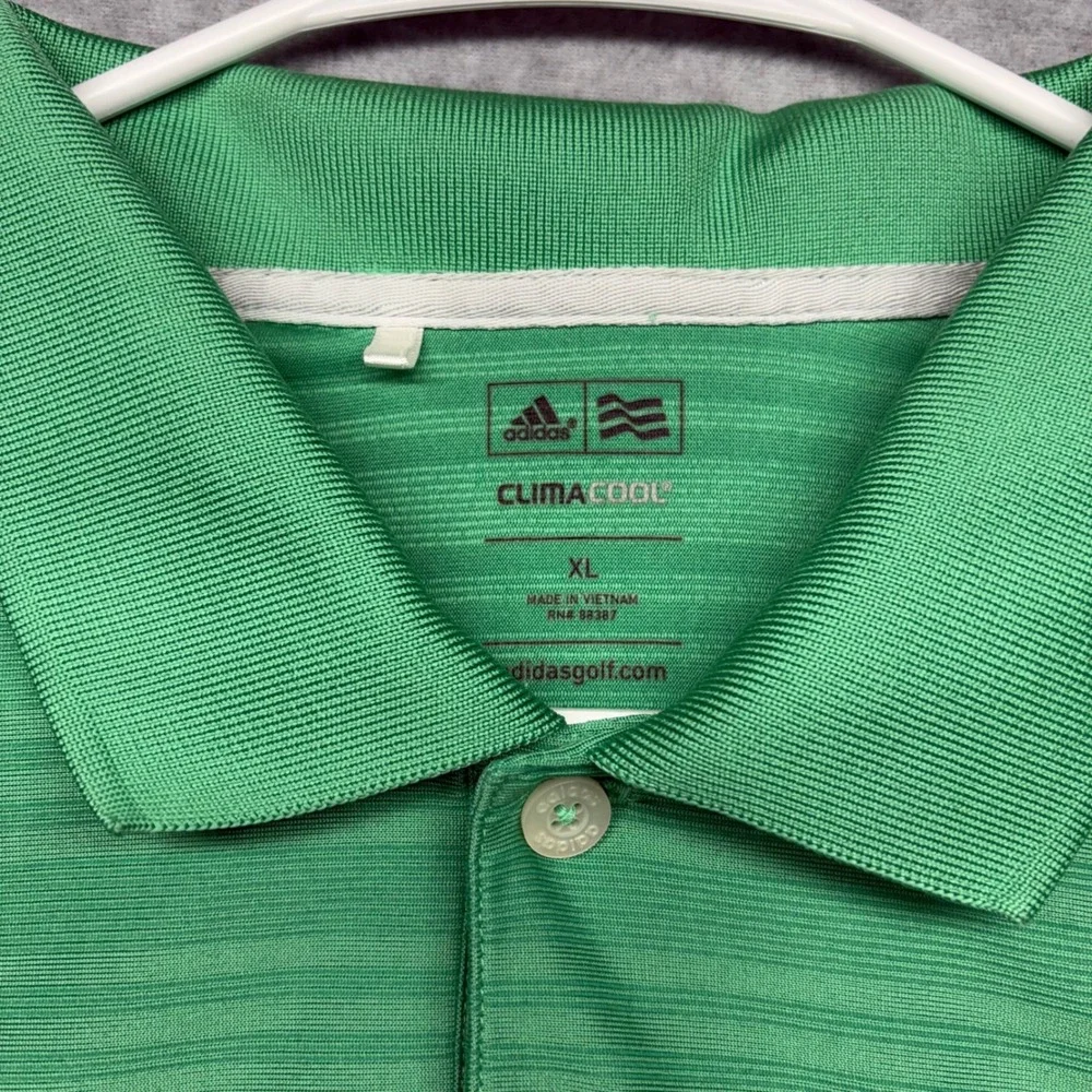 Adidas ClimaCool Mens Golf Polo Shirt XL Green Striped Short Sleeve Performance
